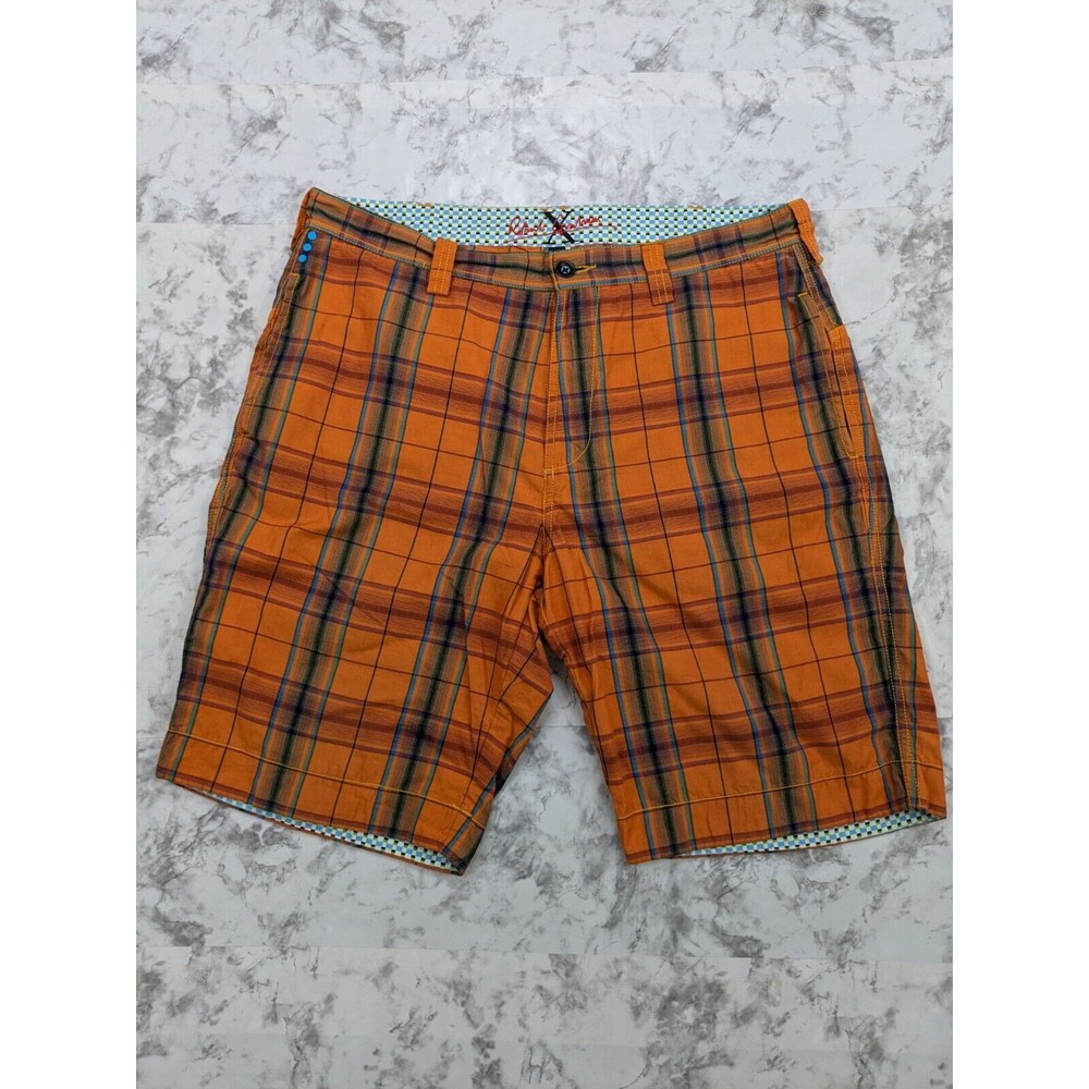 Robert Graham Men's Chino Shorts Size 36 Orange Plaid Men's Cotton 10" Inseam